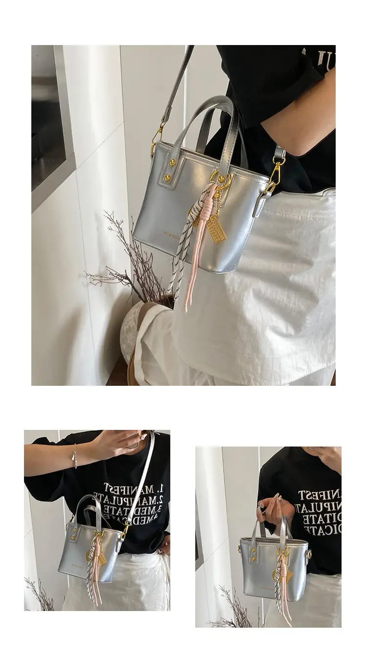 Women's White Leather Shoulder Bag with Gold Chain — feature 15