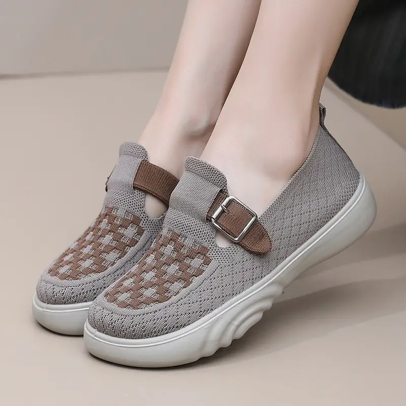 2025 Spring New Women's Knitted Casual Shoes Soft Sole Non-Slip Slip-On Shallow Mouth Mom Shoes - Image 6