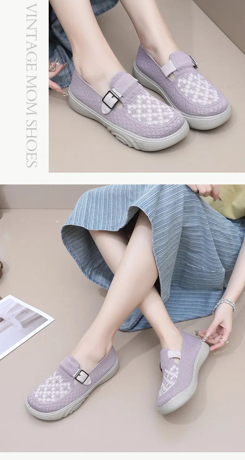 2025 Spring New Women's Knitted Casual Shoes Soft Sole Non-Slip Slip-On Shallow Mouth Mom Shoes — feature 19