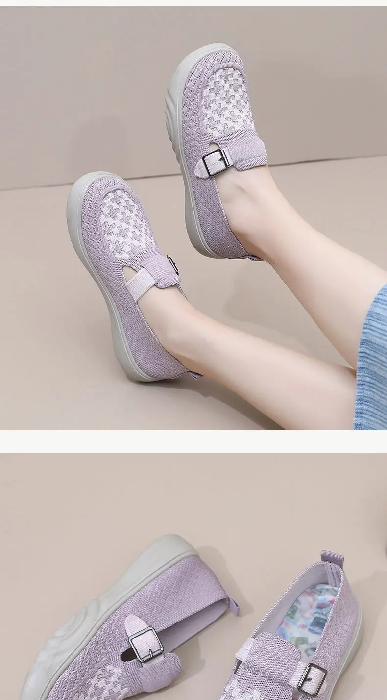 2025 Spring New Women's Knitted Casual Shoes Soft Sole Non-Slip Slip-On Shallow Mouth Mom Shoes — feature 20