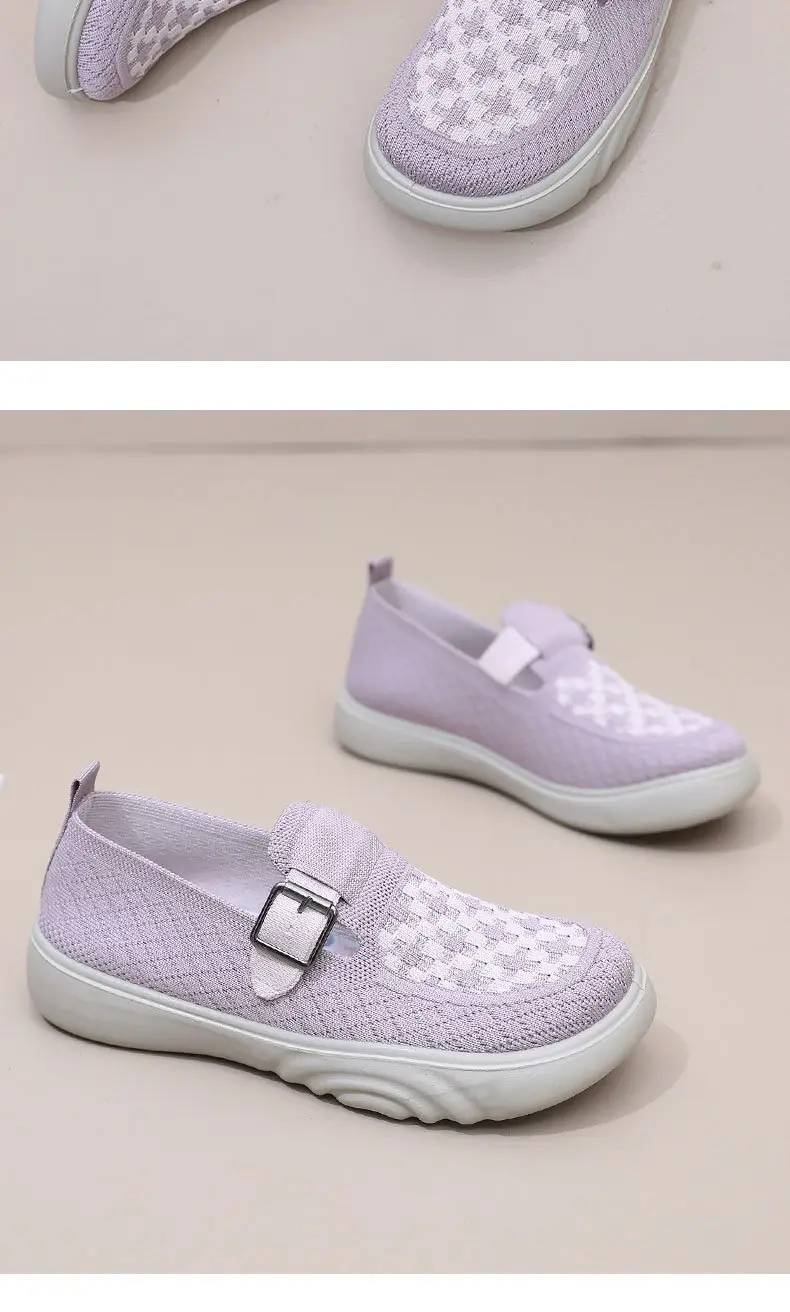 2025 Spring New Women's Knitted Casual Shoes Soft Sole Non-Slip Slip-On Shallow Mouth Mom Shoes — feature 21