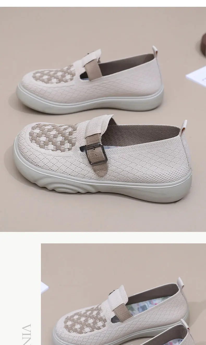 2025 Spring New Women's Knitted Casual Shoes Soft Sole Non-Slip Slip-On Shallow Mouth Mom Shoes — feature 22