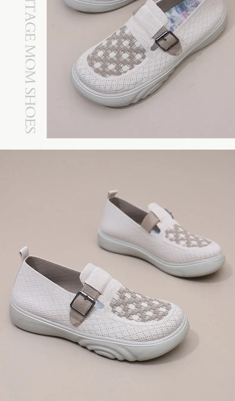 2025 Spring New Women's Knitted Casual Shoes Soft Sole Non-Slip Slip-On Shallow Mouth Mom Shoes — feature 23