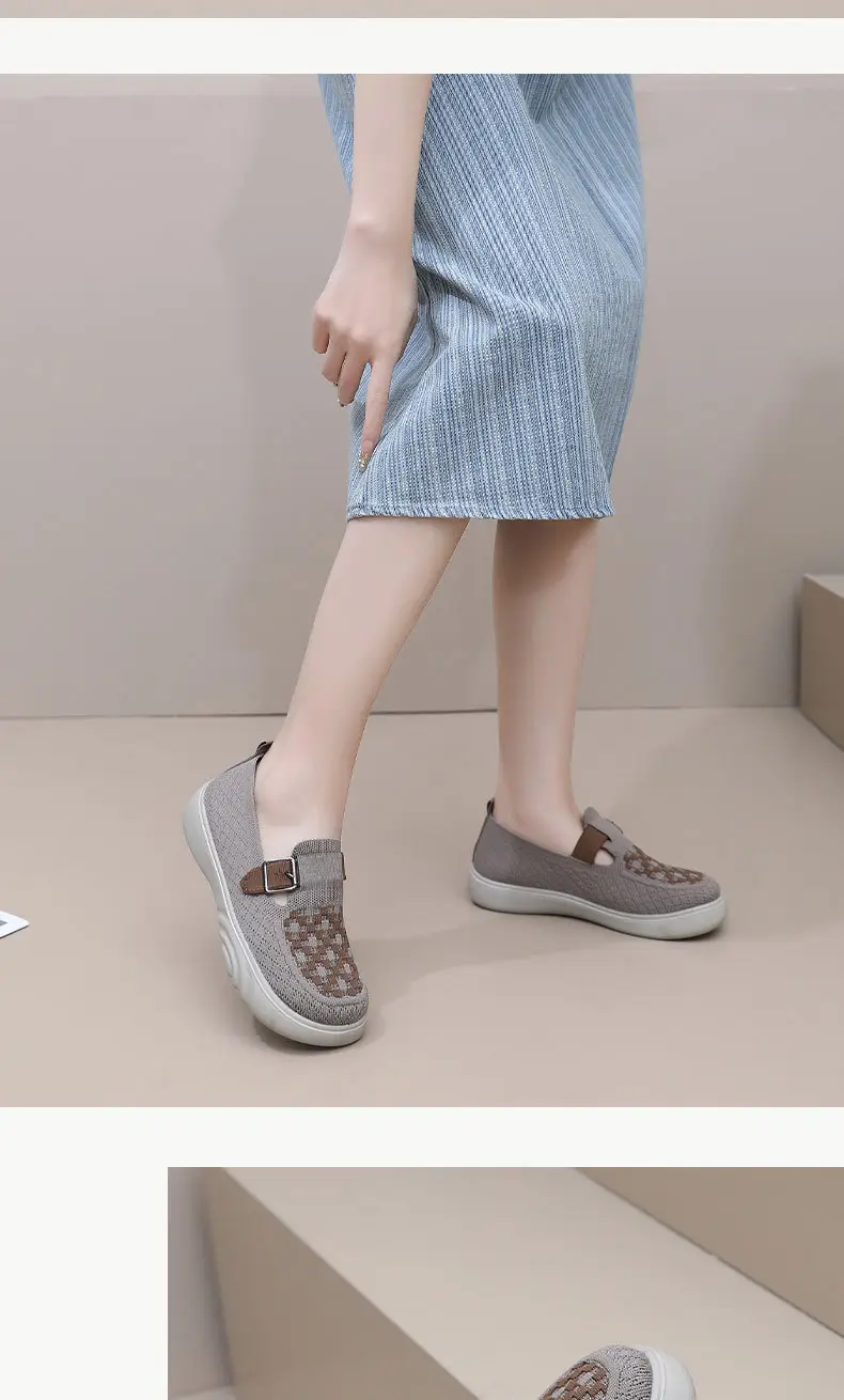 2025 Spring New Women's Knitted Casual Shoes Soft Sole Non-Slip Slip-On Shallow Mouth Mom Shoes — feature 24