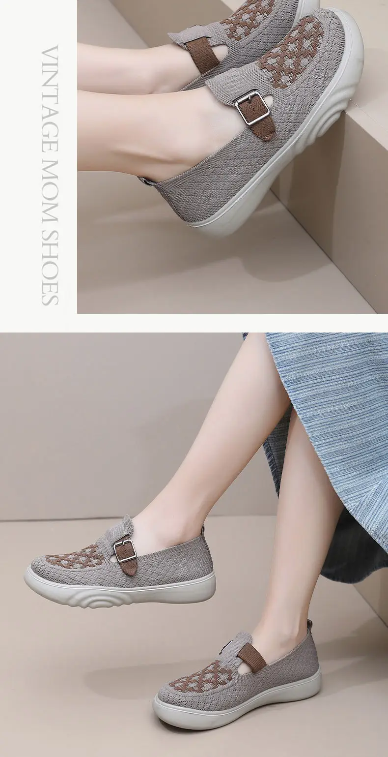 2025 Spring New Women's Knitted Casual Shoes Soft Sole Non-Slip Slip-On Shallow Mouth Mom Shoes — feature 25