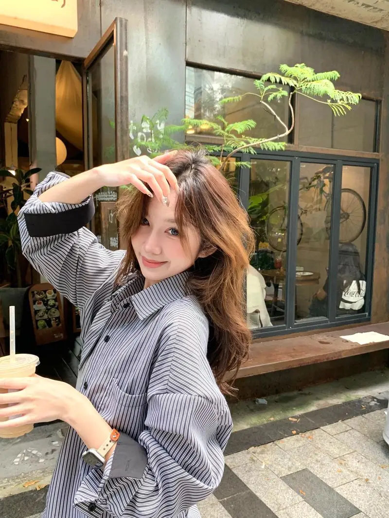 Women Long Sleeve Striped Collar Shirt Summer Niche Design - Image 4