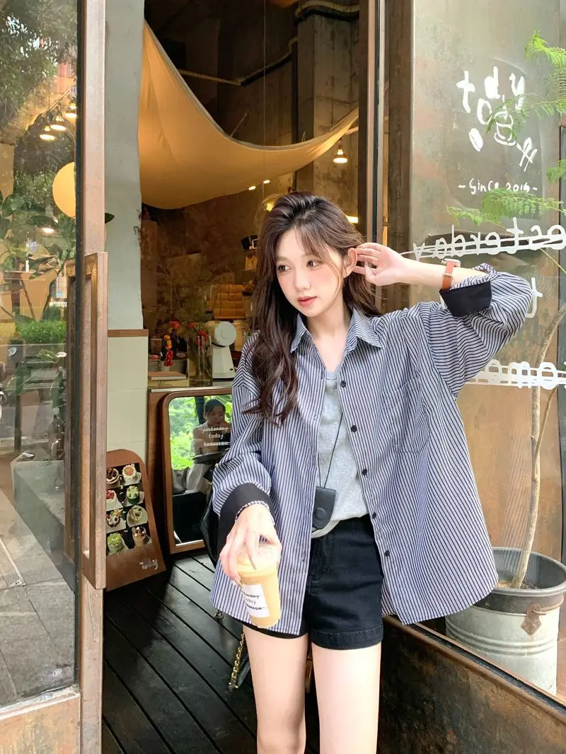 Women Long Sleeve Striped Collar Shirt Summer Niche Design — feature 3