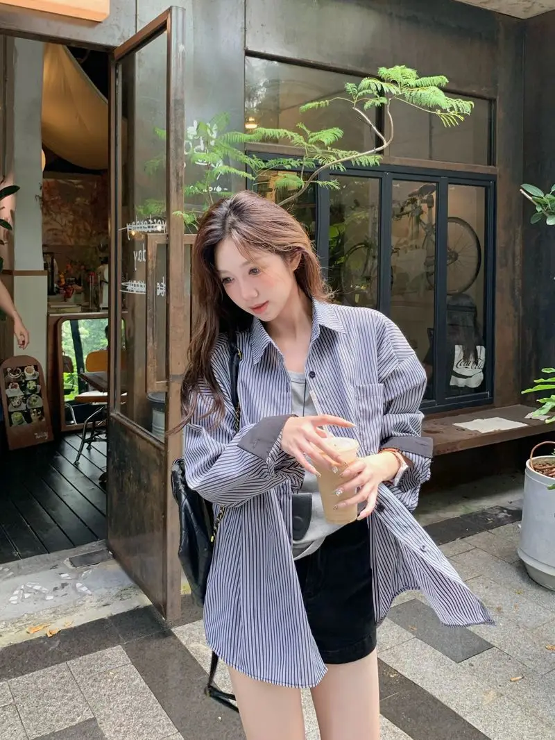 Women Long Sleeve Striped Collar Shirt Summer Niche Design — feature 5