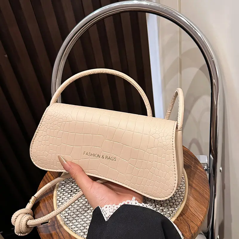White Croc Texture Shoulder Bag for Women - Image 7