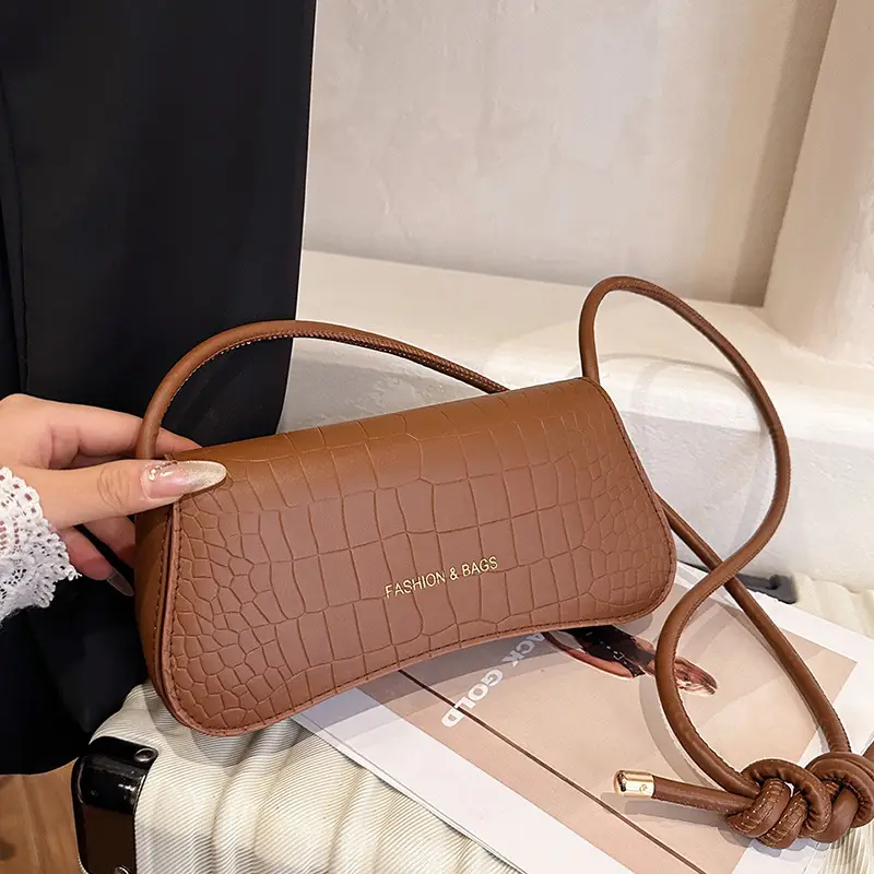 White Croc Texture Shoulder Bag for Women - Image 9