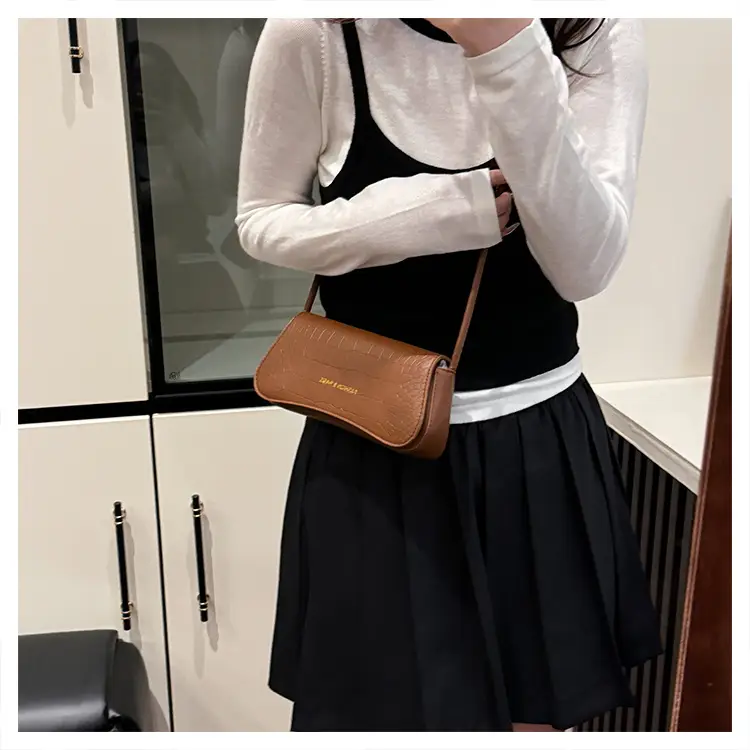 White Croc Texture Shoulder Bag for Women — feature 12