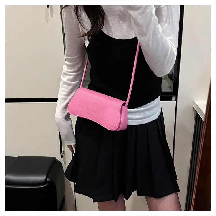 White Croc Texture Shoulder Bag for Women — feature 15