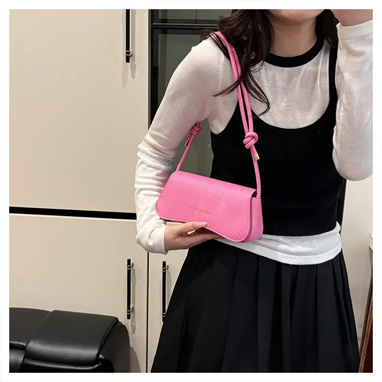 White Croc Texture Shoulder Bag for Women — feature 17