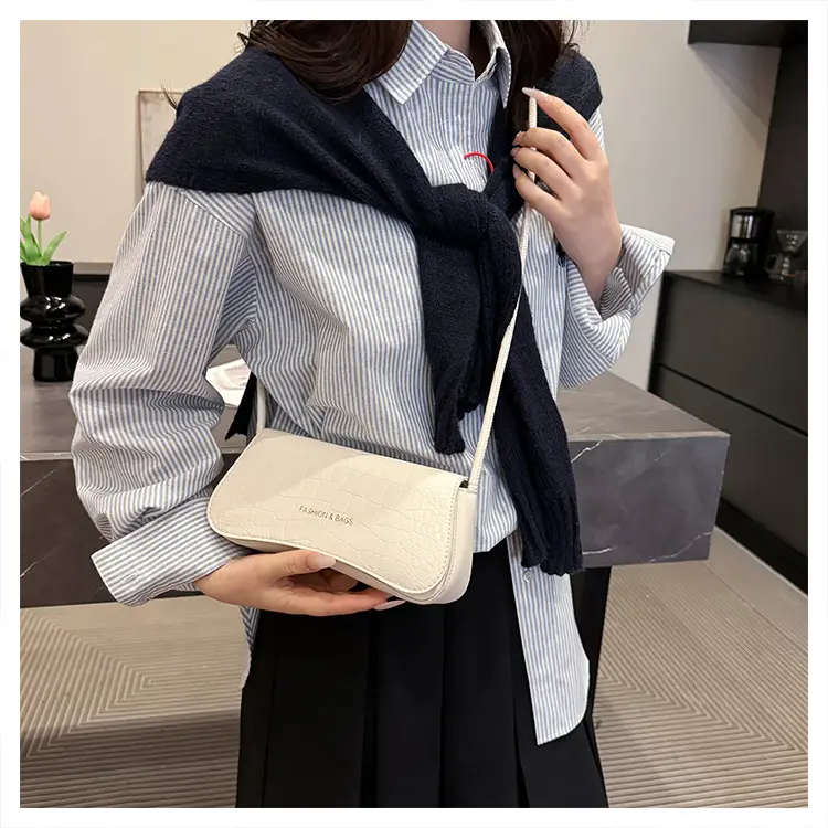White Croc Texture Shoulder Bag for Women — feature 19