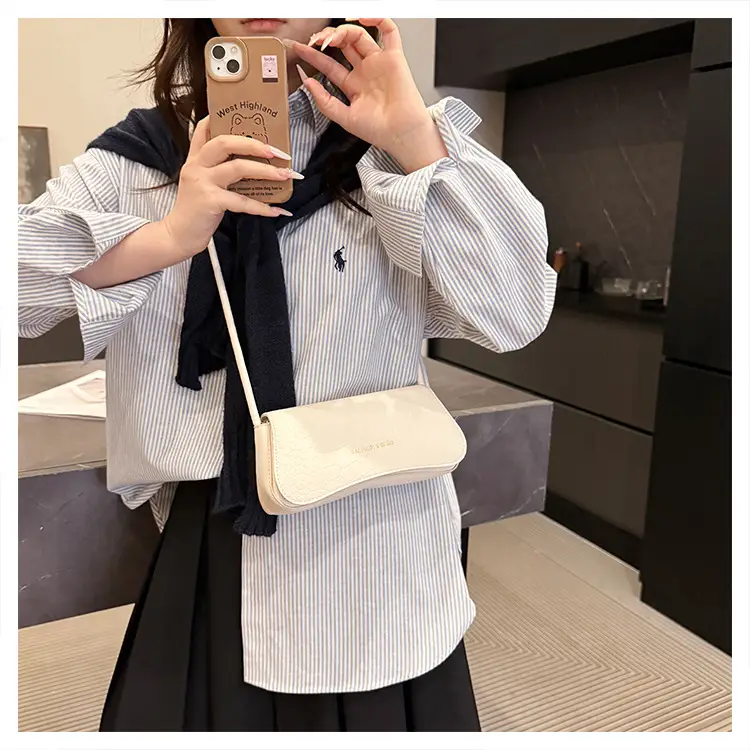 White Croc Texture Shoulder Bag for Women — feature 20