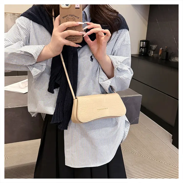 White Croc Texture Shoulder Bag for Women — feature 21
