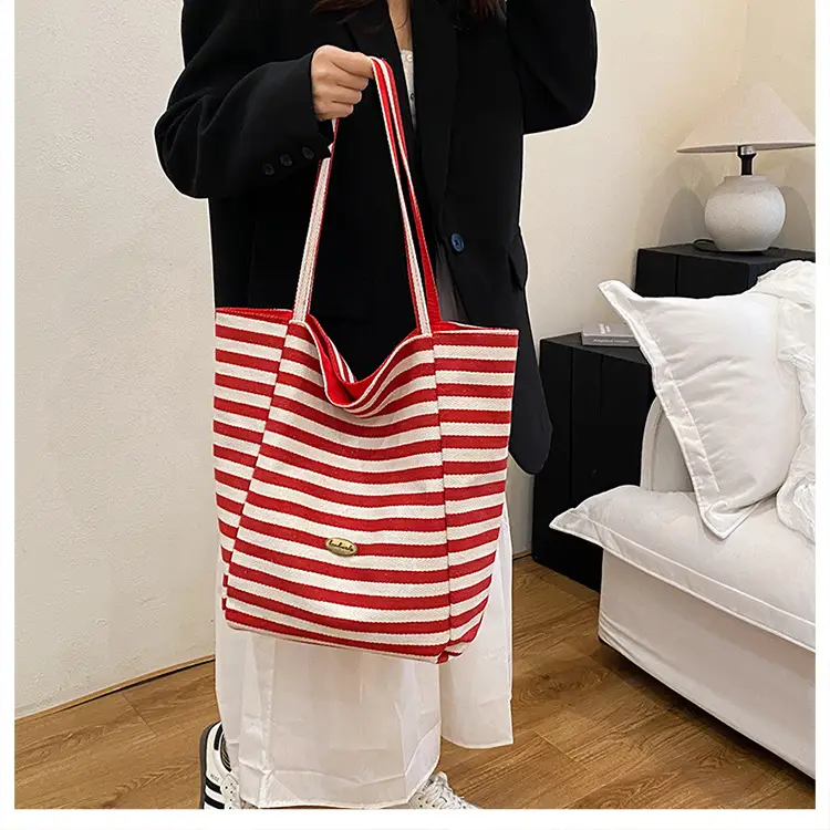 Blue Striped Knitted Tote Bag for Women — feature 17
