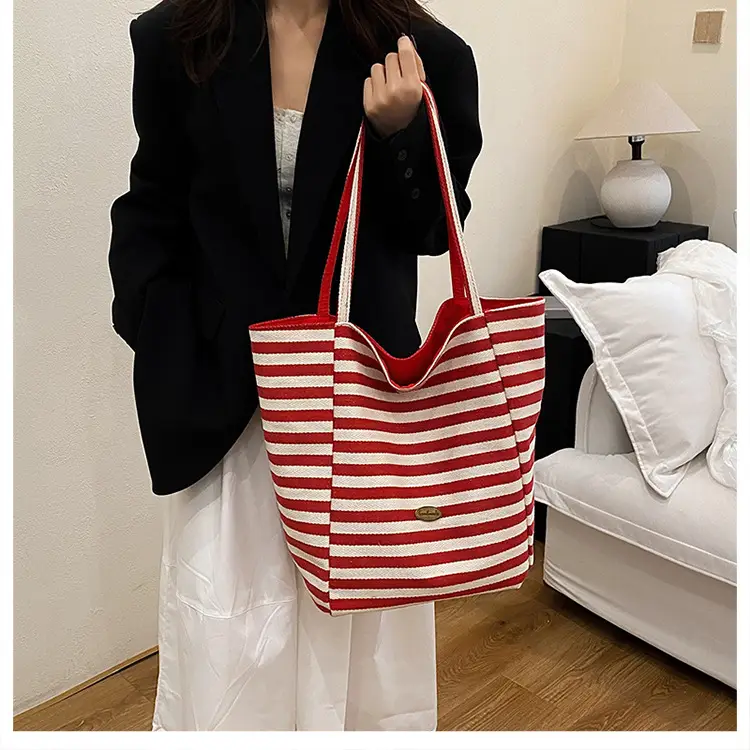 Blue Striped Knitted Tote Bag for Women — feature 19