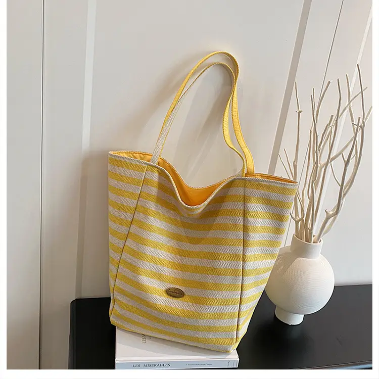 Blue Striped Knitted Tote Bag for Women — feature 21