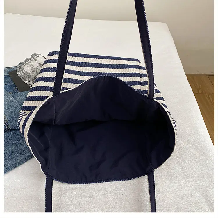 Blue Striped Knitted Tote Bag for Women — feature 26
