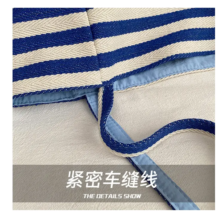 Blue Striped Knitted Tote Bag for Women — feature 7
