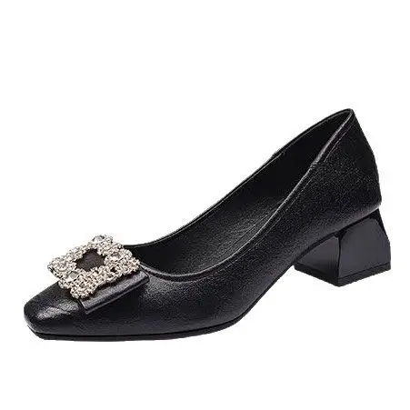 French-Style Rhinestone Single Shoes for Women, Chunky Heel, 2026 Spring and Autumn New Style, Shallow Mouth, Two-Way Wear, Square Toe Shoes, High Heels That Are Comfortable for Women - Image 7