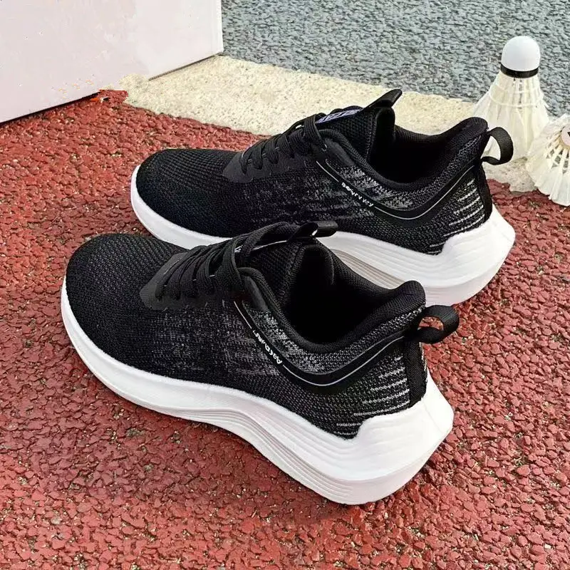 Women's Breathable Running Shoes White Gradient Lace-Up Thick Sole - Image 6