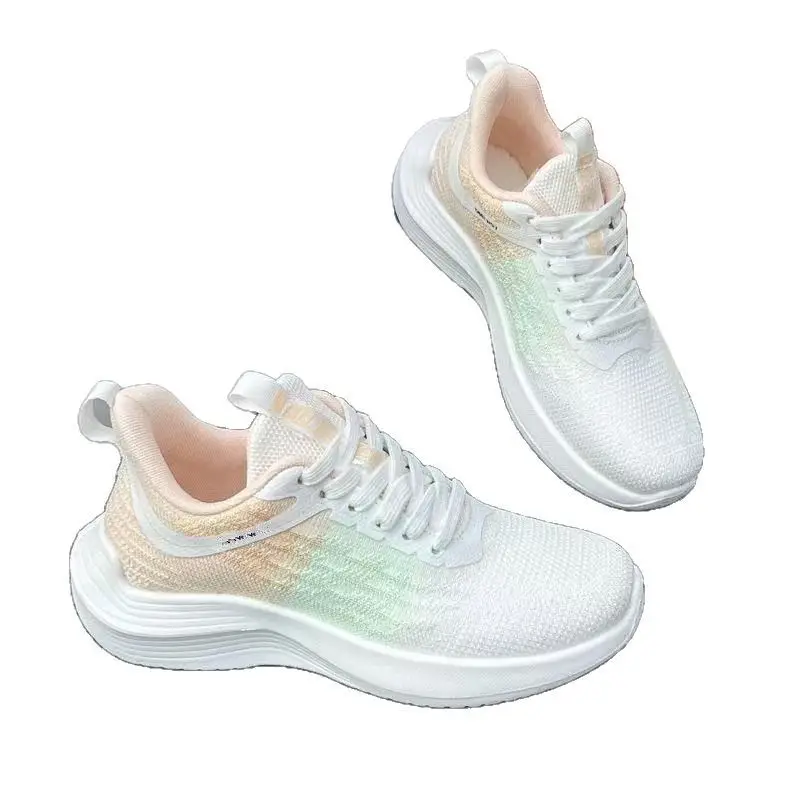 Women's Breathable Running Shoes White Gradient Lace-Up Thick Sole - Image 8