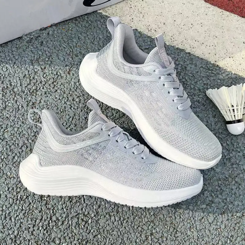 Women's Breathable Running Shoes White Gradient Lace-Up Thick Sole — feature 2