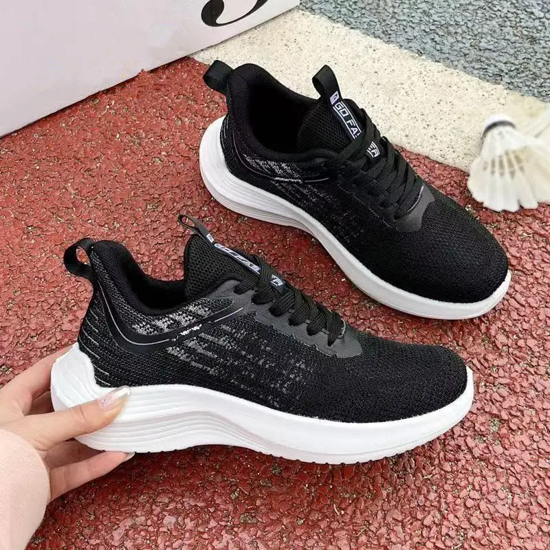 Women's Breathable Running Shoes White Gradient Lace-Up Thick Sole — feature 8