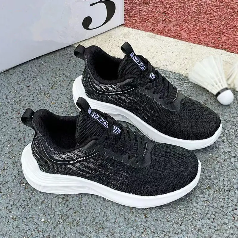 Women's Breathable Running Shoes White Gradient Lace-Up Thick Sole - Image 3