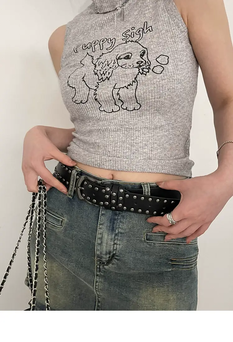 2024 New Leather Belt Women's Jeans All-match Women's Trousers Fashion Distinctive Rivet Belt High-end Black — feature 7