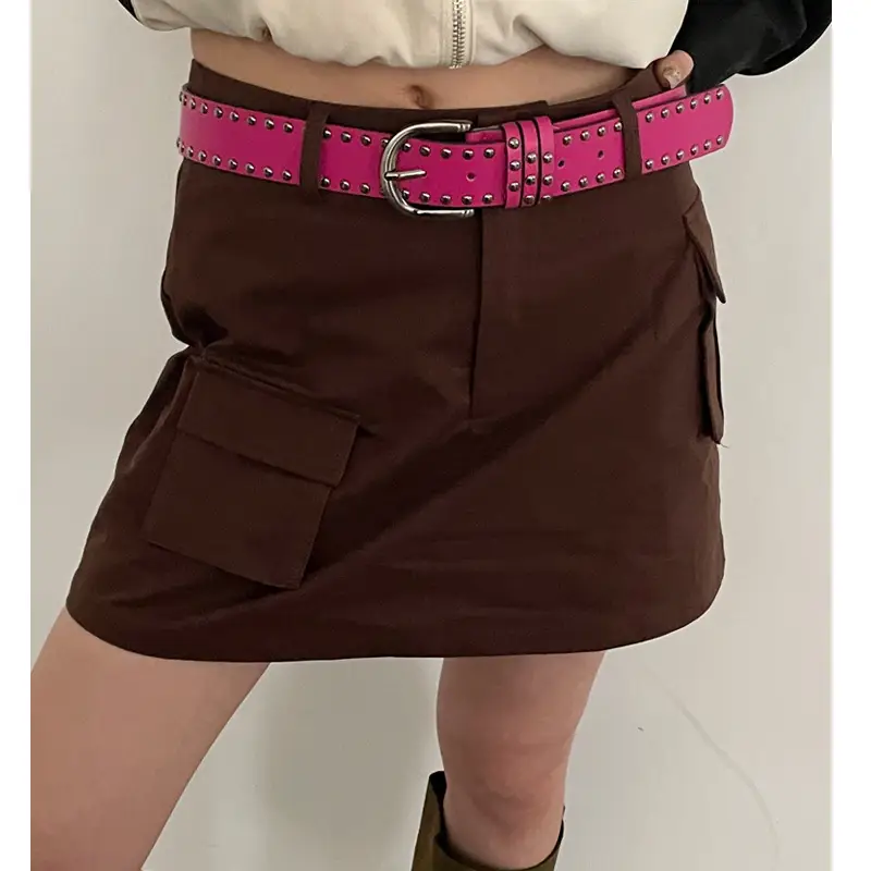 2024 New Leather Belt Women's Jeans All-match Women's Trousers Fashion Distinctive Rivet Belt High-end Black - Image 3