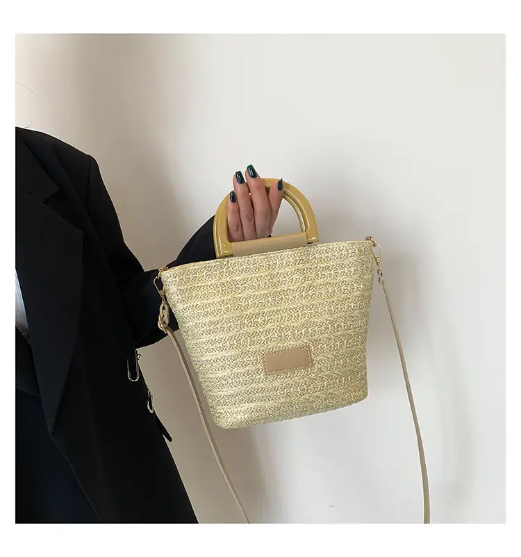 Women's New Woven Shoulder Bag Green Gold Handle — feature 19