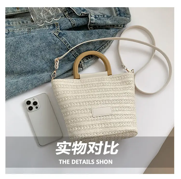 Women's New Woven Shoulder Bag Green Gold Handle — feature 7