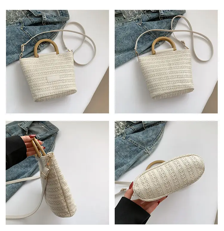 Women's New Woven Shoulder Bag Green Gold Handle — feature 9