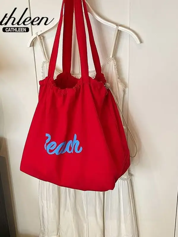 Women's Drawstring Canvas Shoulder Bag Large Capacity - Image 10