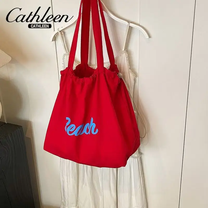 Women's Drawstring Canvas Shoulder Bag Large Capacity — feature 3