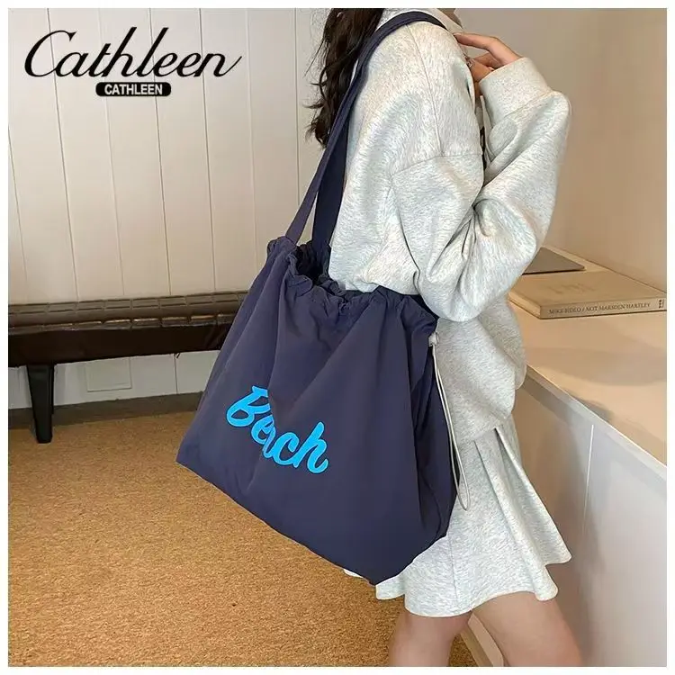 Women's Drawstring Canvas Shoulder Bag Large Capacity - Image 2