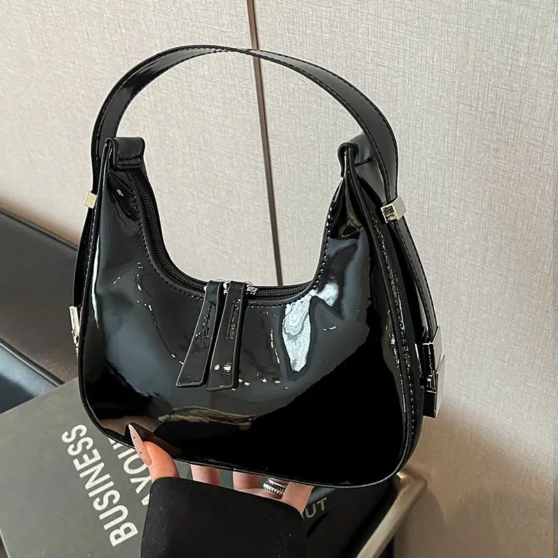2026 Women Patent Leather Shoulder Bag Maroon - Image 6