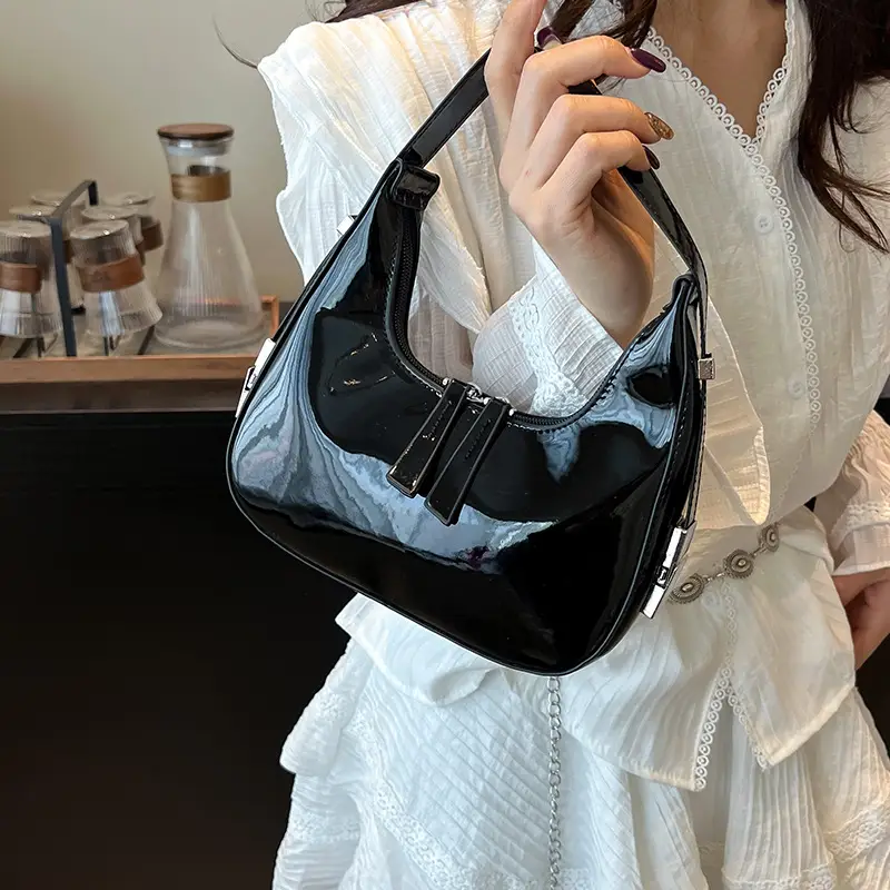 2026 Women Patent Leather Shoulder Bag Maroon - Image 8