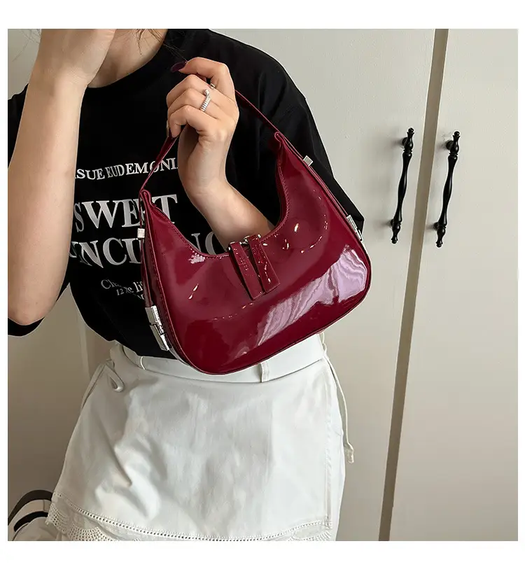 2026 Women Patent Leather Shoulder Bag Maroon — feature 1
