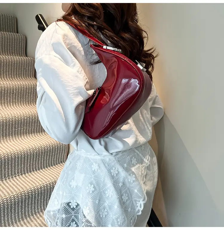 2026 Women Patent Leather Shoulder Bag Maroon — feature 13