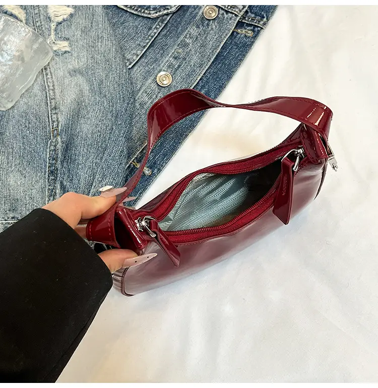 2026 Women Patent Leather Shoulder Bag Maroon — feature 23