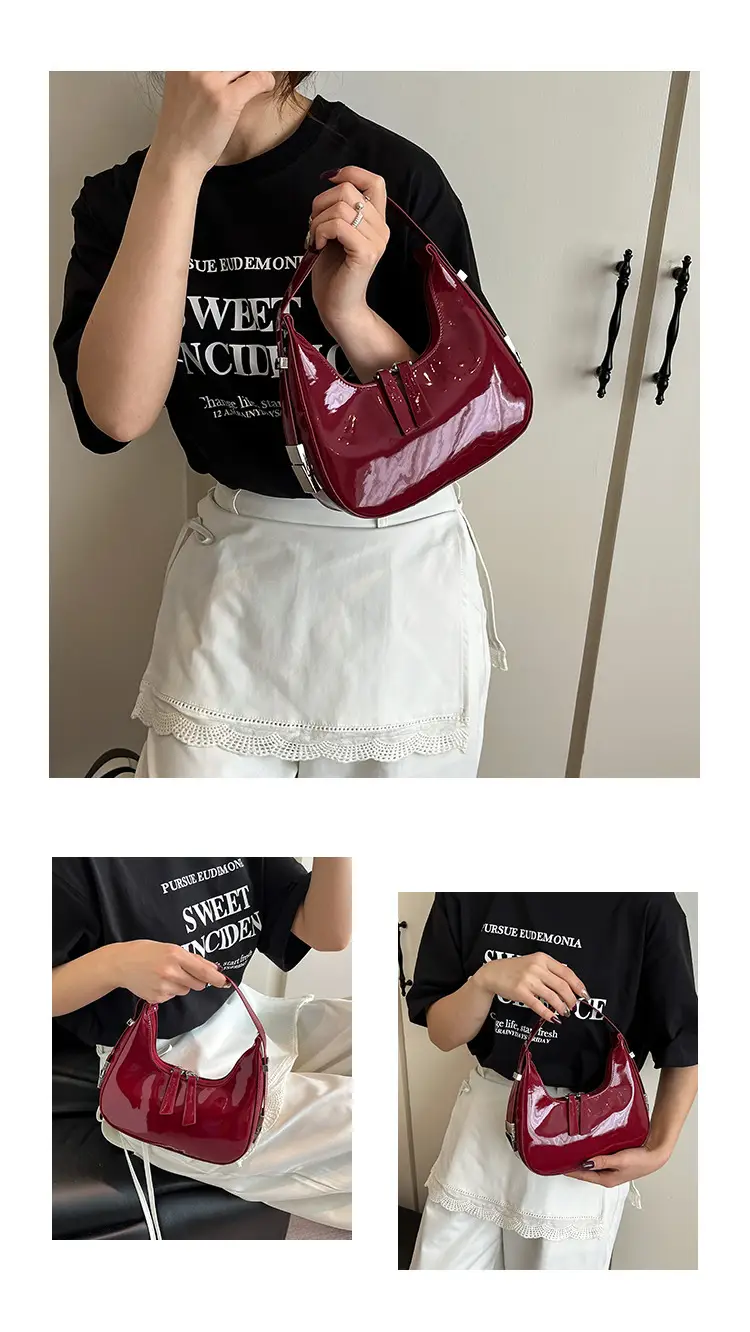 2026 Women Patent Leather Shoulder Bag Maroon — feature 3