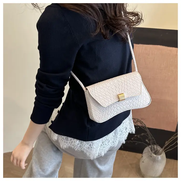 White Croc Embroidered Women's Lock Commuter Bag — feature 16