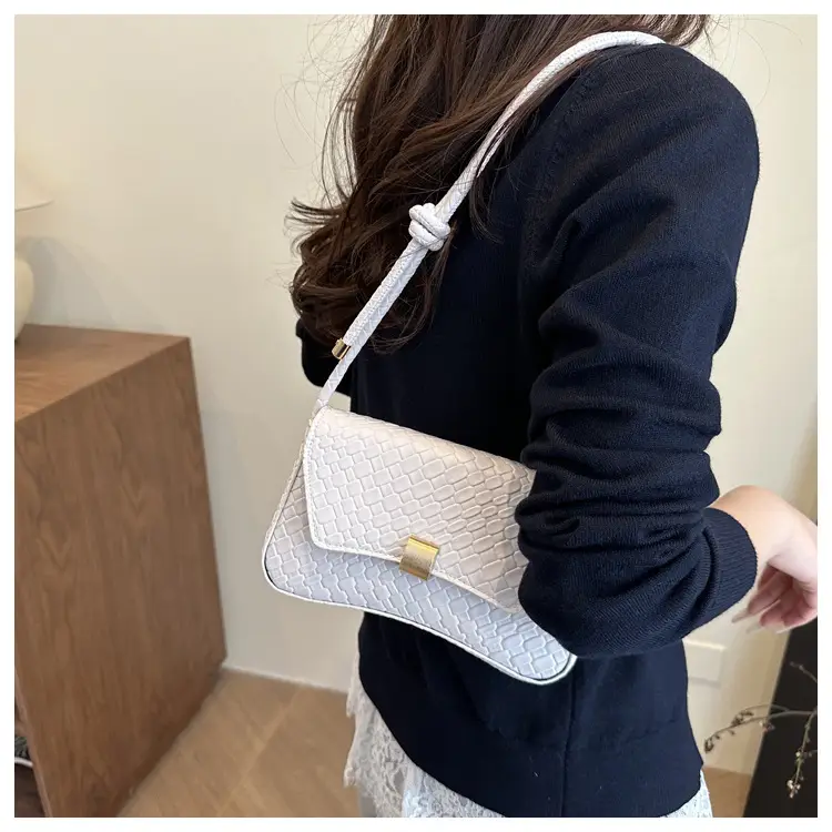 White Croc Embroidered Women's Lock Commuter Bag — feature 17