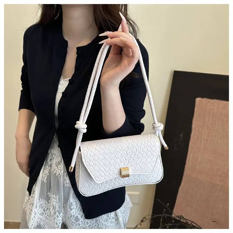 White Croc Embroidered Women's Lock Commuter Bag — feature 18