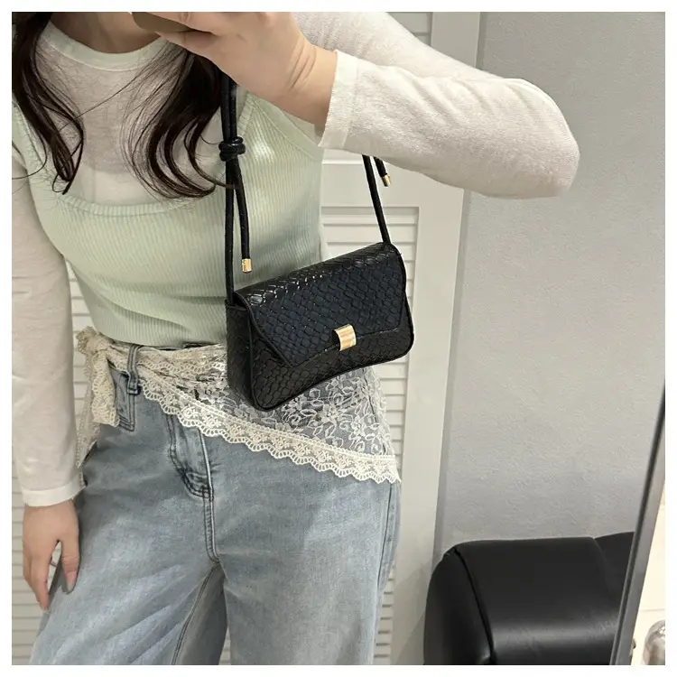 White Croc Embroidered Women's Lock Commuter Bag — feature 8