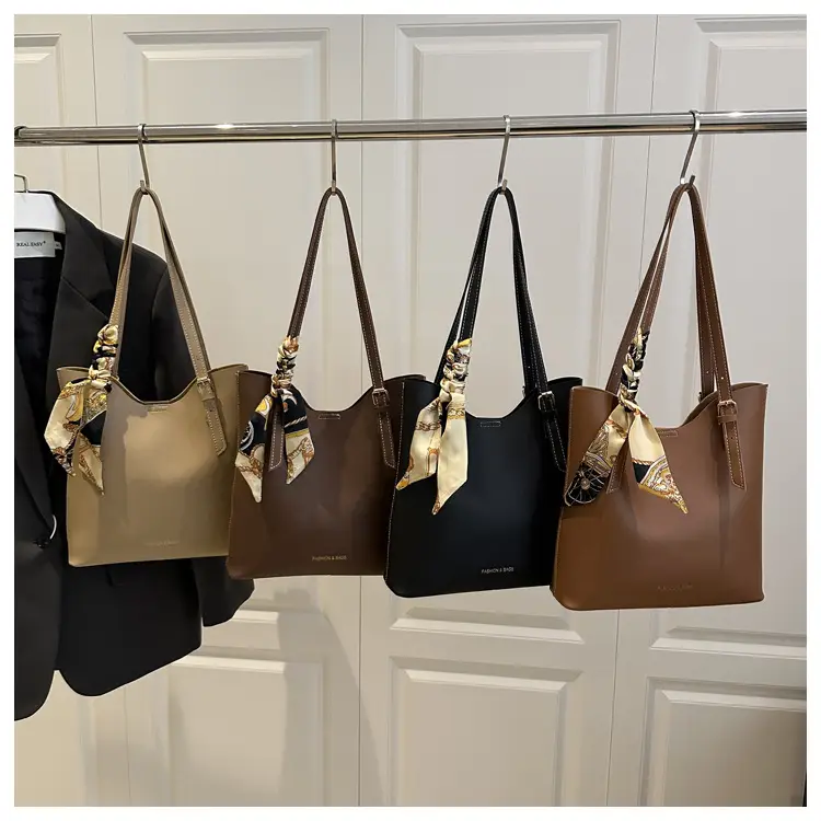 Brown Leather Shoulder Bag for Women with Silk Bow — feature 19